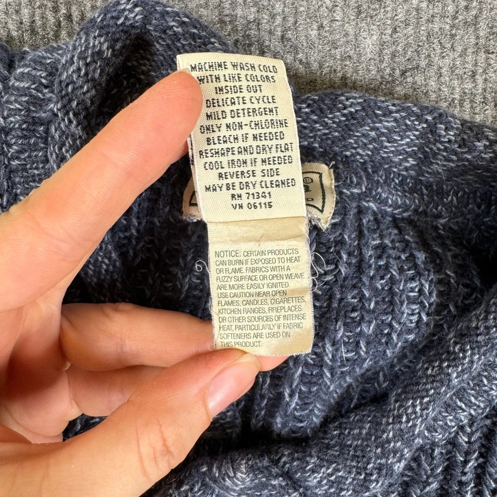 LL Bean Mens Henley Sweater Blue Marled Cotton Knit Pullover 0BJA9 Medium Reg
